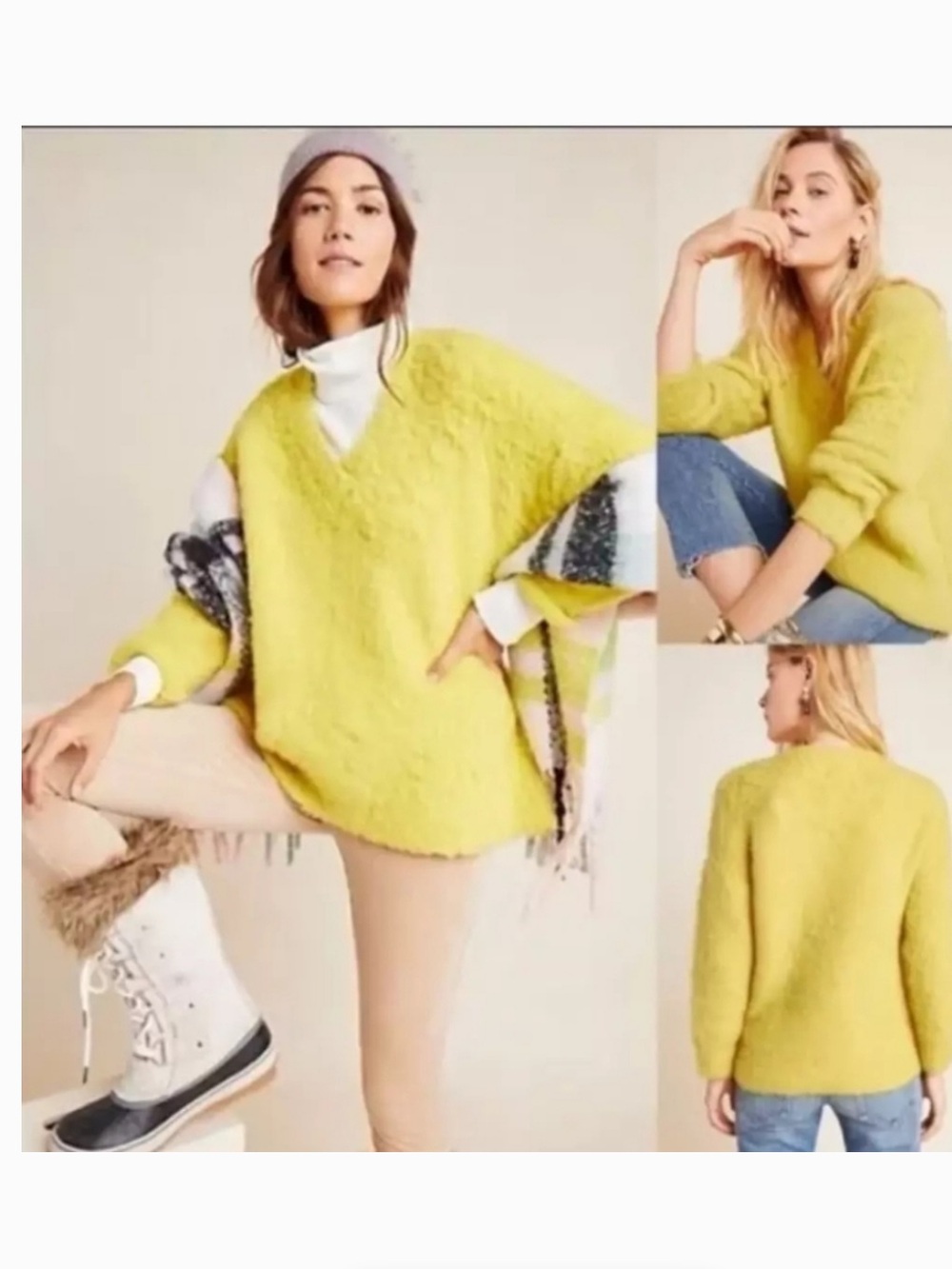 Anthropologie Maeve Bright yellow V-Neck Cozy Sweater